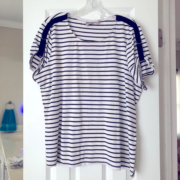 Chico’s Size 3 (Misses 16/18) White Striped Knit top - Picture 1 of 8